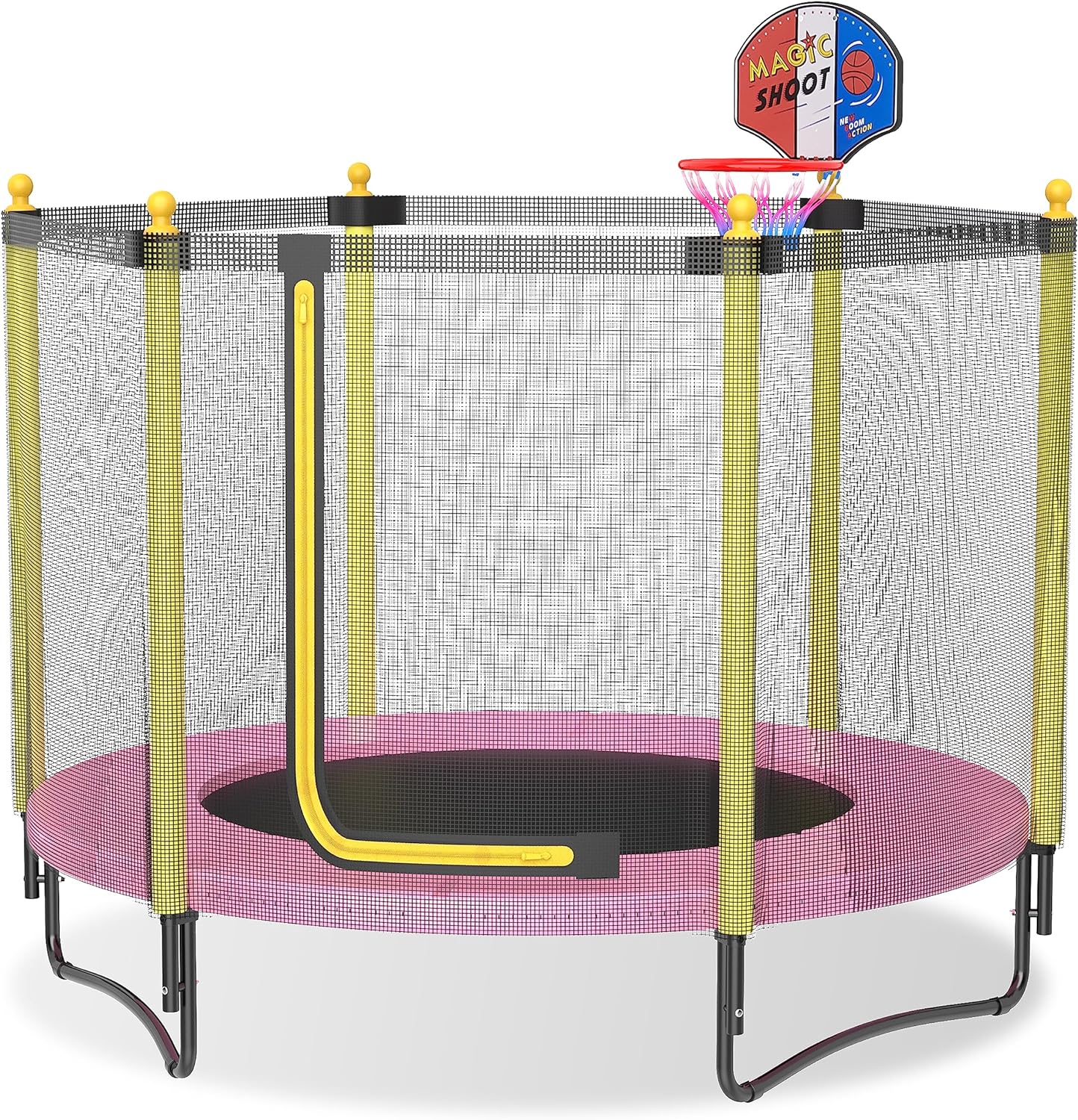 60 Kids Trampoline with Safety Enclosure Net, 5FT Toddler Indoor & Outdoor Trampoline/w Basketball Hoop - Parent-Child Interactive Game Fitness Trampoline Toy Gift for Boys and Girls Age 1-8