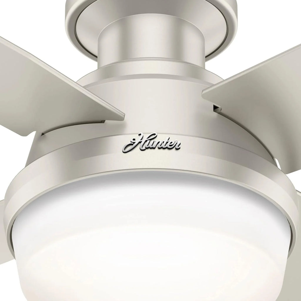 Hunter Fan Company Dempsey Low Profile Indoor / Outdoor Ceiling Fan with LED Light and Remote Control, 44, Matte Nickel