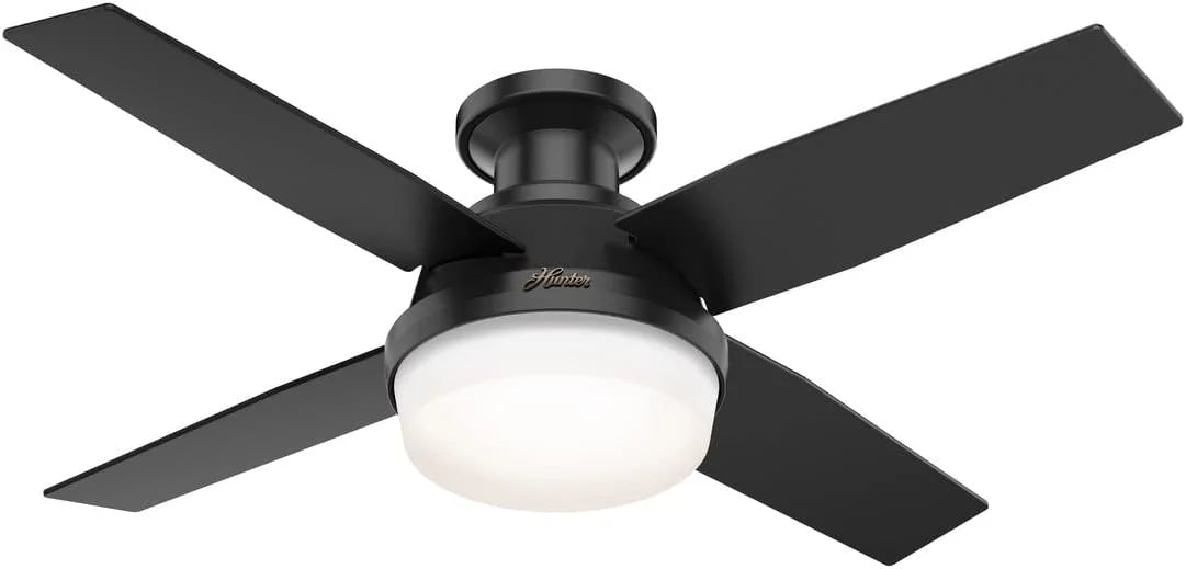 Hunter Fan Company Dempsey Low Profile Indoor / Outdoor Ceiling Fan with LED Light and Remote Control, 44, Matte Nickel