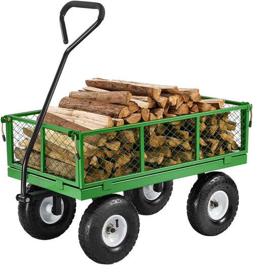 1200-pound steel garden cart, heavy-duty capable of pulling garden truck, two-in-one outdoor metal multi-functional cargo vehicle for garden, equipped with 13-inch all-terrain tires, detachable mesh side panels and 180° rotating handle