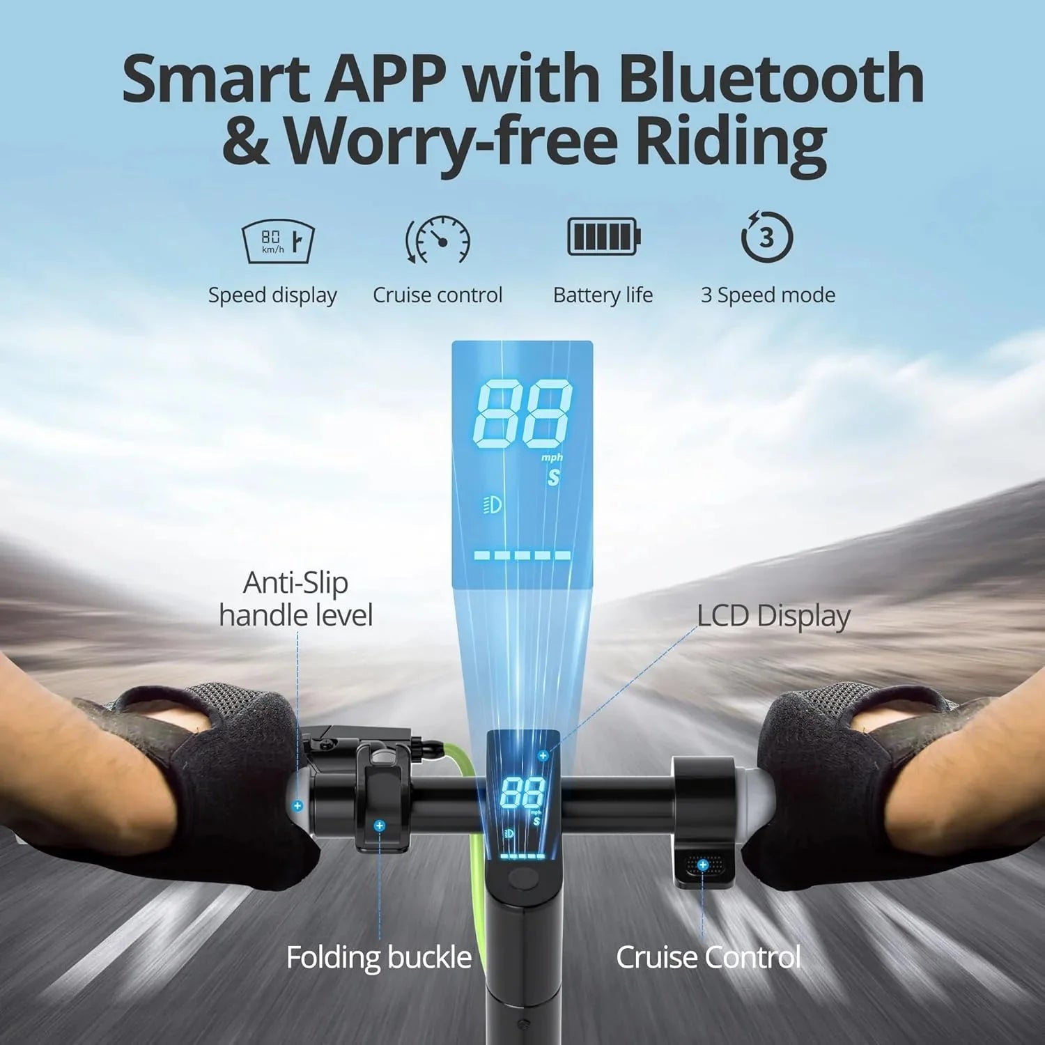 Electric Scooter - 8.5 Solid Tires, 350W Motor, Up to 19 MPH and 21-23 Miles Long-Range Portable Foldable Commuting Scooter for Adults with Double Braking System and App