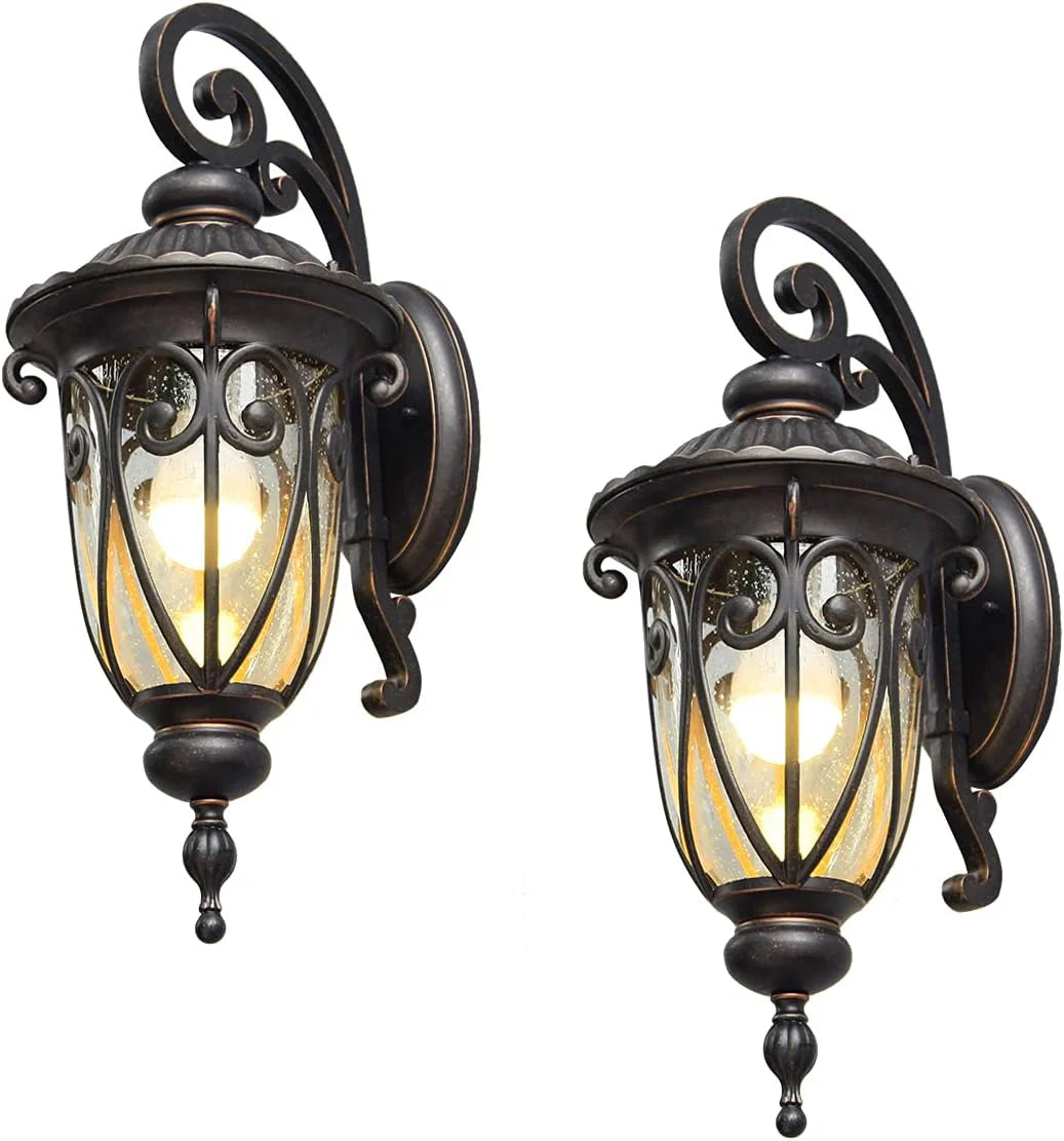 23 Large Outdoor Wall Light for Porch, 2 Pack Aluminium Exterior Wall Mount Lantern for House, Vintage Bronze Outside Wall Sconce with Clear Seeded Glass Shade for Garage