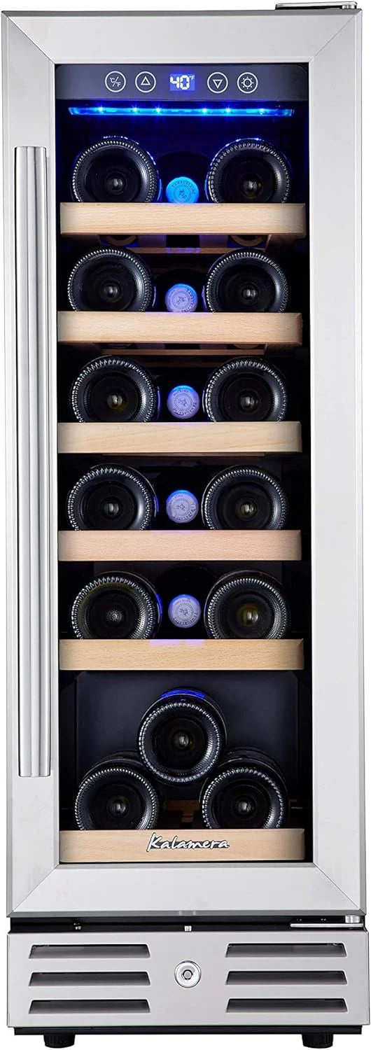 24 inch Wine Cooler, 46 Bottle - Dual Zone Built-in or Freestanding Fridge with Stainless Steel Reversible Glass Door, for Home, Kitchen, or Office.