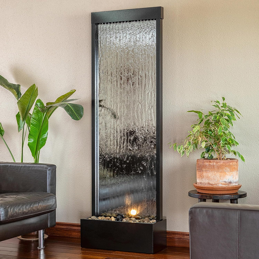 Alpine Mirror Waterfall Fountain with Stones & Lights, 72, Indoor/Outdoor Zen Decor