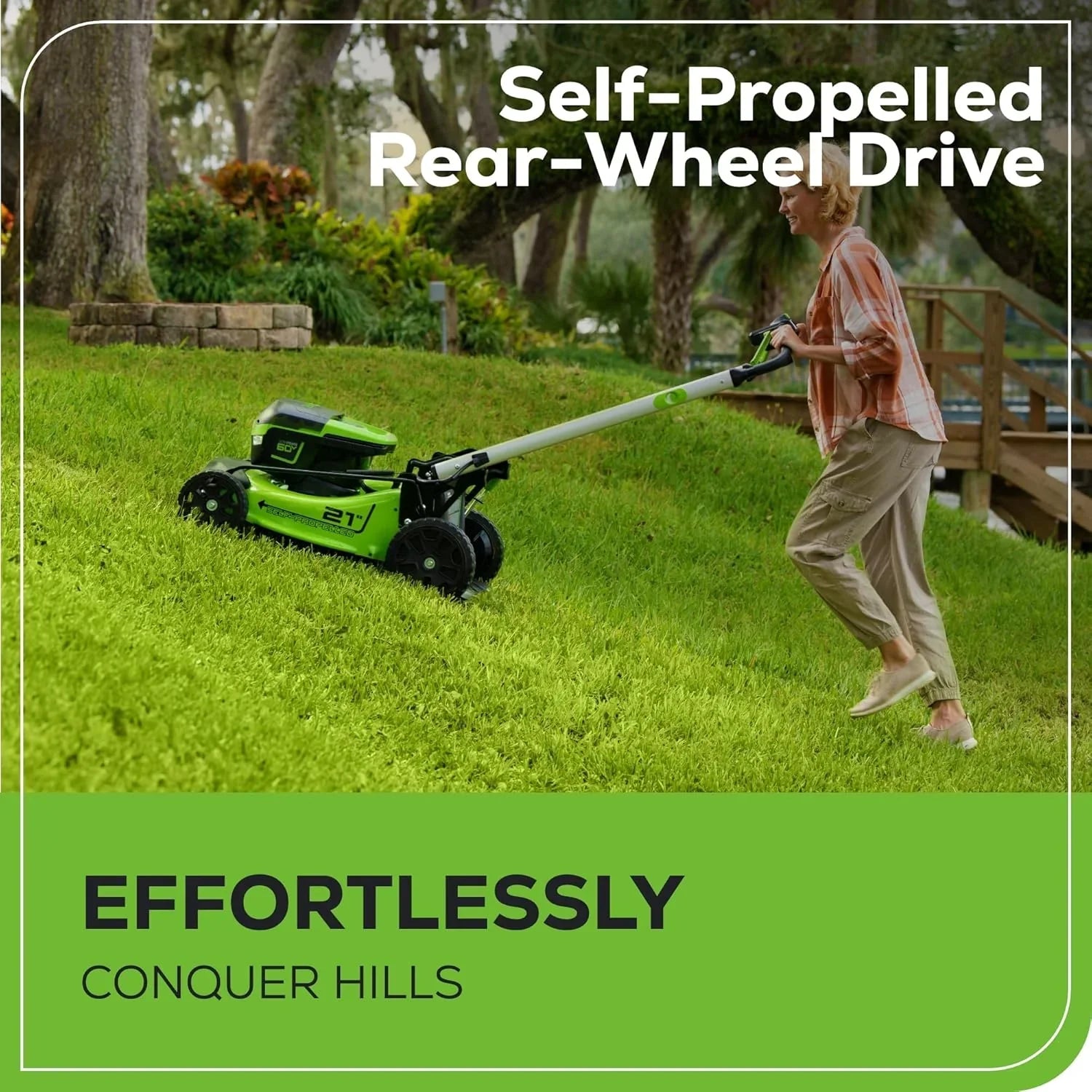 60V 21?? Cordless (Self-Propelled) Lawn Mower , 2 x 4.0Ah Batteries and Dual Port Rapid Charger