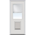 National Door Company Steel Exterior Door, Primed, 1/2 Lite with Clear Glass Internal Blinds & Pet Door, Right Hand Inswing, 32′′x80′′