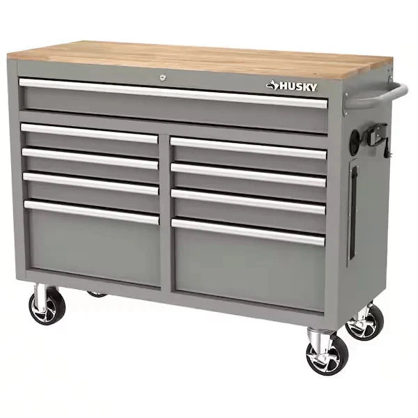 46-in W x 24.5-in D 9-Drawer Mobile Workbench with Hardwood Top and Power Station ?? Gloss Black