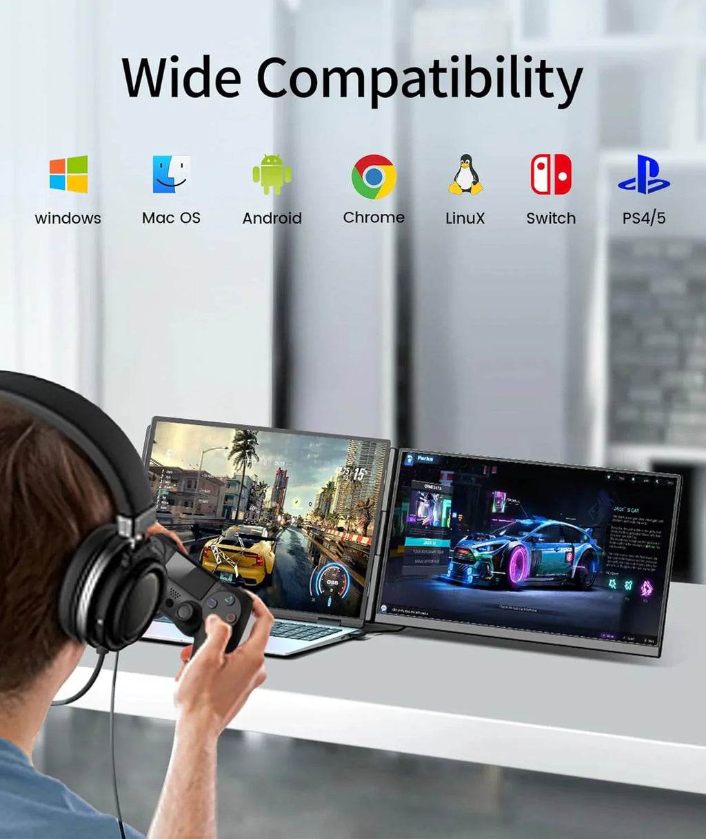 Laptop Screen Extender - 15.6 FHD 1080P Portable Monitor for Laptop, Detachable & Plug and Play Dual Laptop Monitor Extender for 13-17.3 Laptops, Compatible with Wins/Mac/Android/Chrome