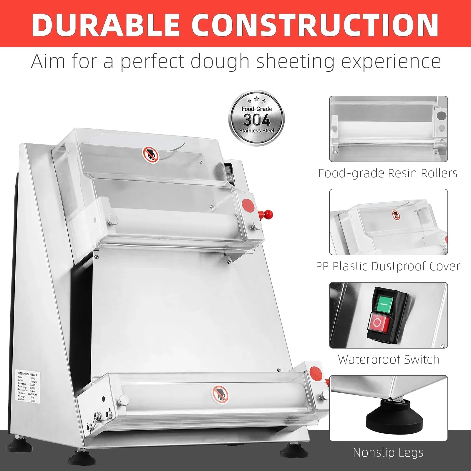 Garvee Commercial Pizza Dough Roller Sheeter, Max 16, Automatic 370W Electric Pizza Dough Roller, Stainless Steel, Suitable for Noodle, Pizza Bread and Pasta Maker Equipment