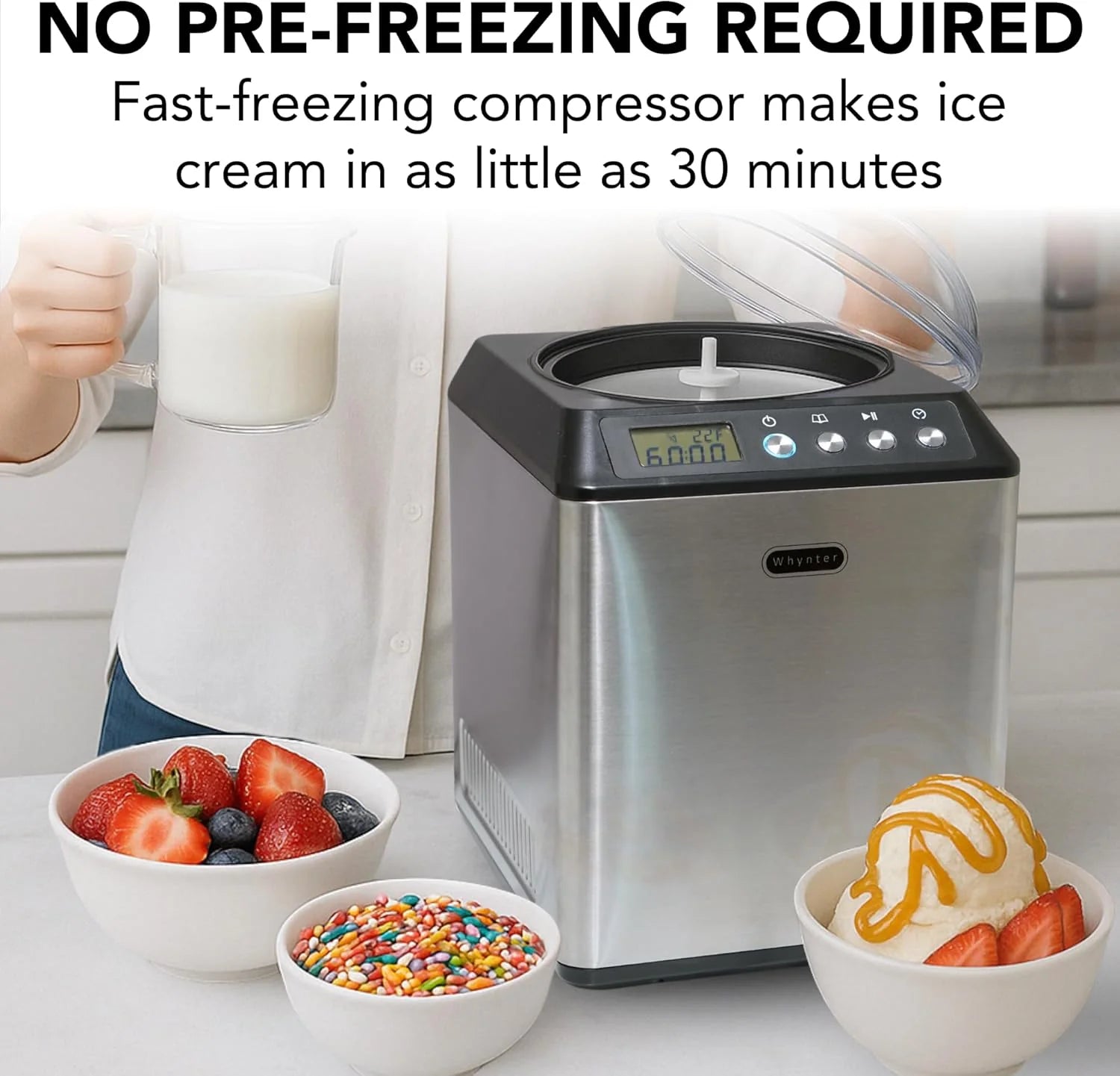 Whynter 2.1 Qt Ice Cream Maker, Built-In Compressor, Stainless Steel