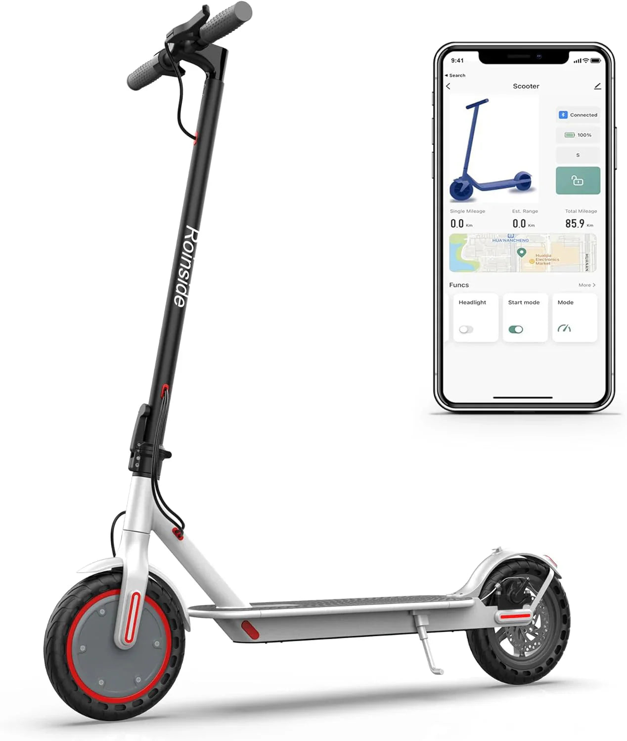 Electric Scooter - 8.5 Solid Tires, 350W Motor, Up to 19 MPH and 21-23 Miles Long-Range Portable Foldable Commuting Scooter for Adults with Double Braking System and App