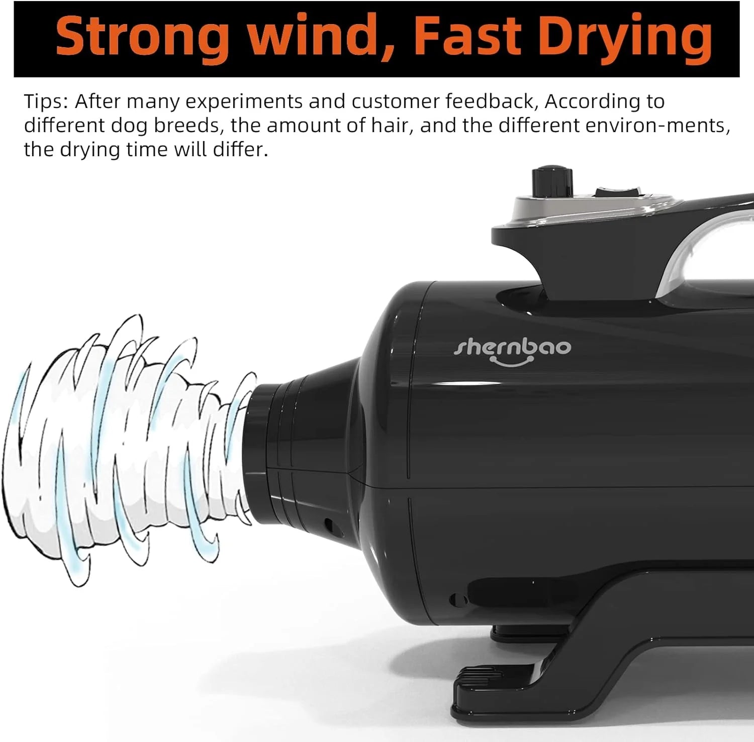 Dog Dryer High Velocity Professional Dog Pet Grooming Hair Drying Force Dryer Blower 6.0HP (DHD-2400T) (6.0HP, Jet Black)