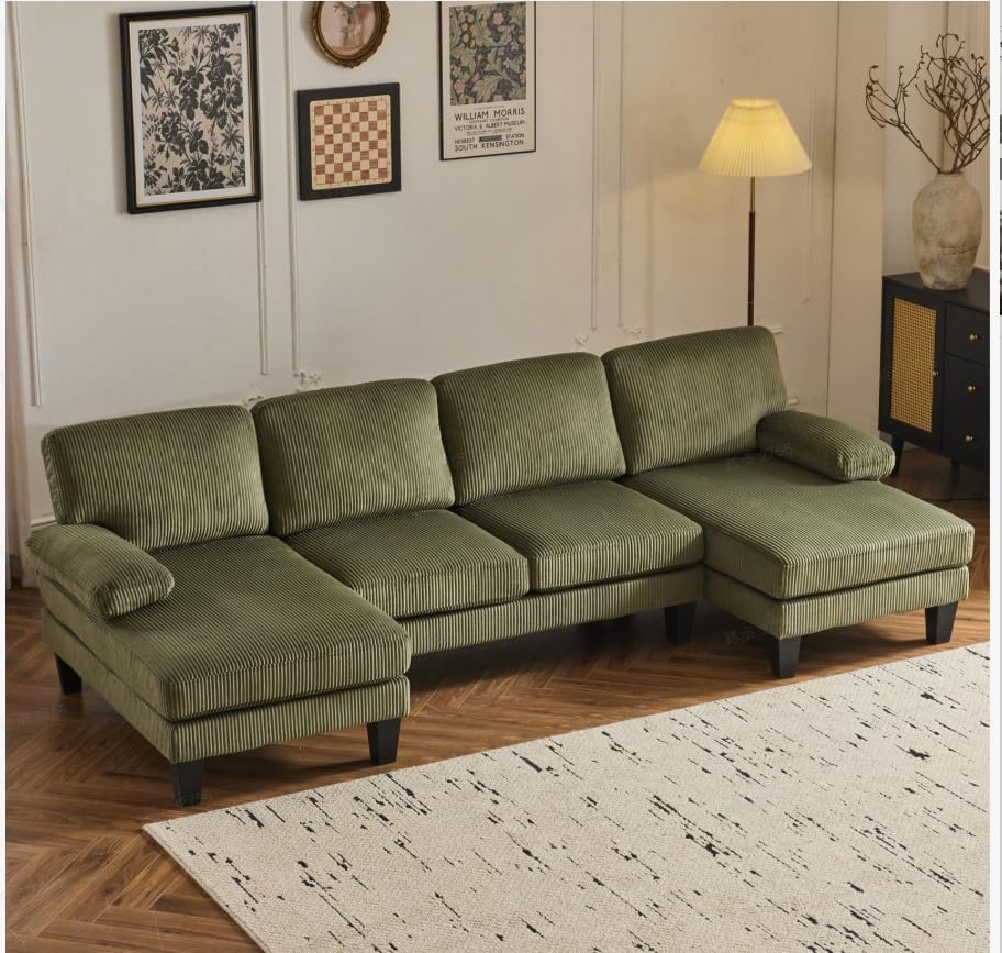 VINGLI 110 Sectional Couches for Living Room,U Shaped Couch with Double Chaise, 4-Seat Sofa Set with Chenille Fabric for Home Furniture,Beige