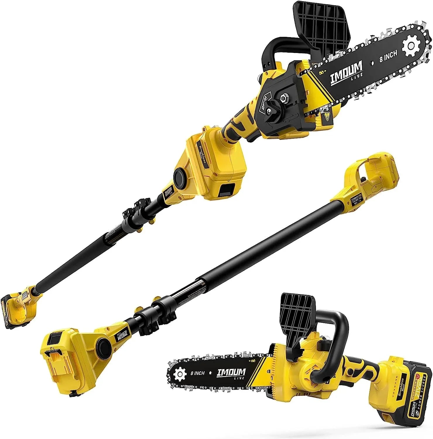 2-in-1 Brushless Pole Saw & Mini Chainsaw, IMOUMLIVE 8 Cutting Cordless Power Pole Saw for Wood Cutting, Trimming