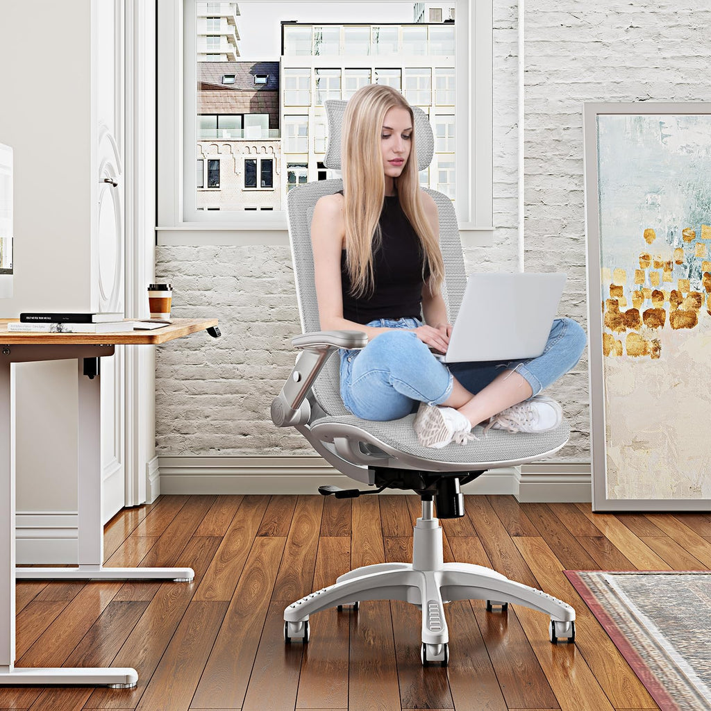 GABRYLLY Ergonomic Office Chair, High Back Home Desk Chair with Headrest, Flip-Up Arms, 90-120° Tilt Lock and Wide Cushion, Big and Tall Mesh Chairs for Man Woman, Black Task Chair