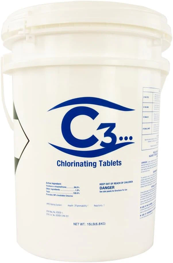 C3... 3 Stabilized Chlorine Tablets for Swimming Pools and Spas | Individually Wrapped | Slow Dissolving Tabs | 50 Pounds