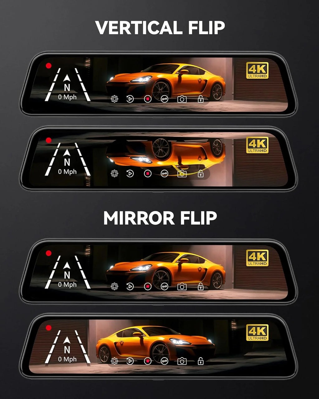 12 4K Mirror Dash Cam Backup Camera, 2160P Full HD Smart Rearview Mirror for Cars & Trucks, Front and Rear View Dual Cameras, Night Vision, Parking Assistance, Free 32GB Card & GPS