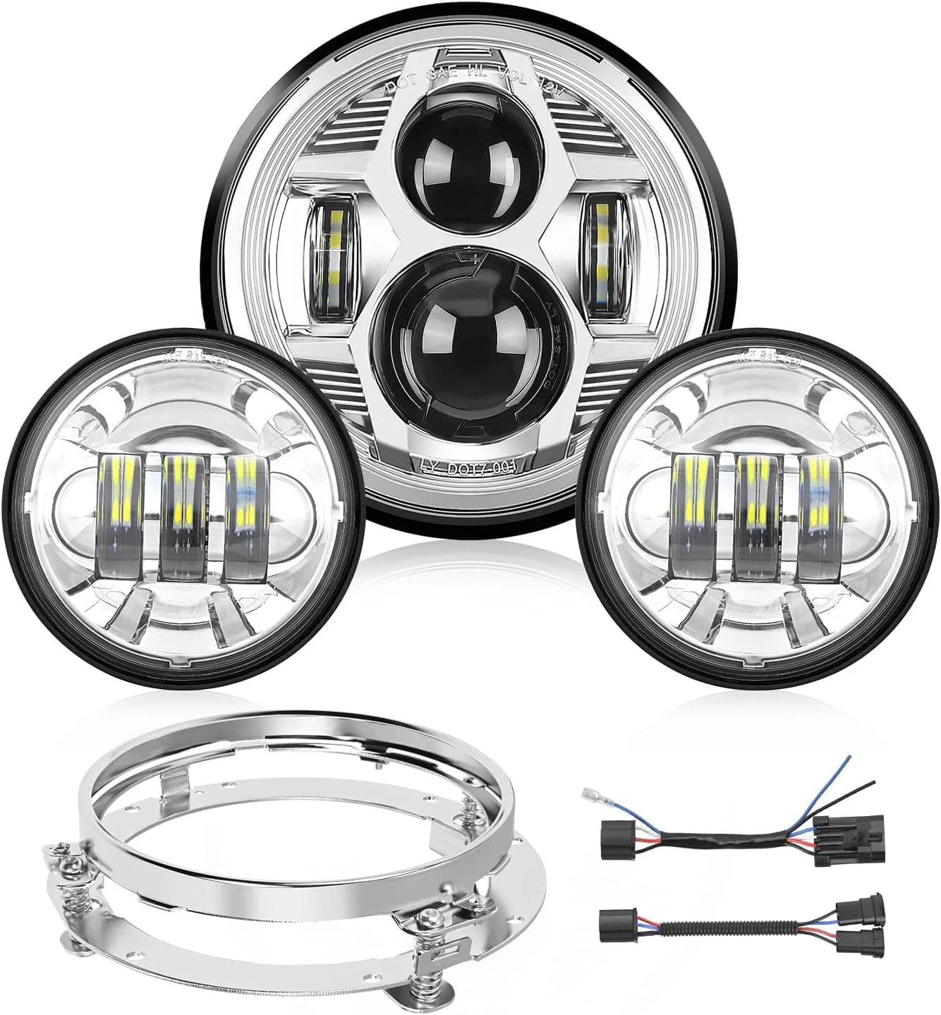 7 Motorcycle Led Headlights 4.5 Fog Light Assist DOT Kit Compatible with Harley-Davidson Elektra Street Glide Fat Boy Road King Heritage Softtail CVO,