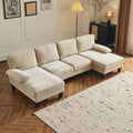 VINGLI 110 Sectional Couches for Living Room,U Shaped Couch with Double Chaise, 4-Seat Sofa Set with Chenille Fabric for Home Furniture,Beige