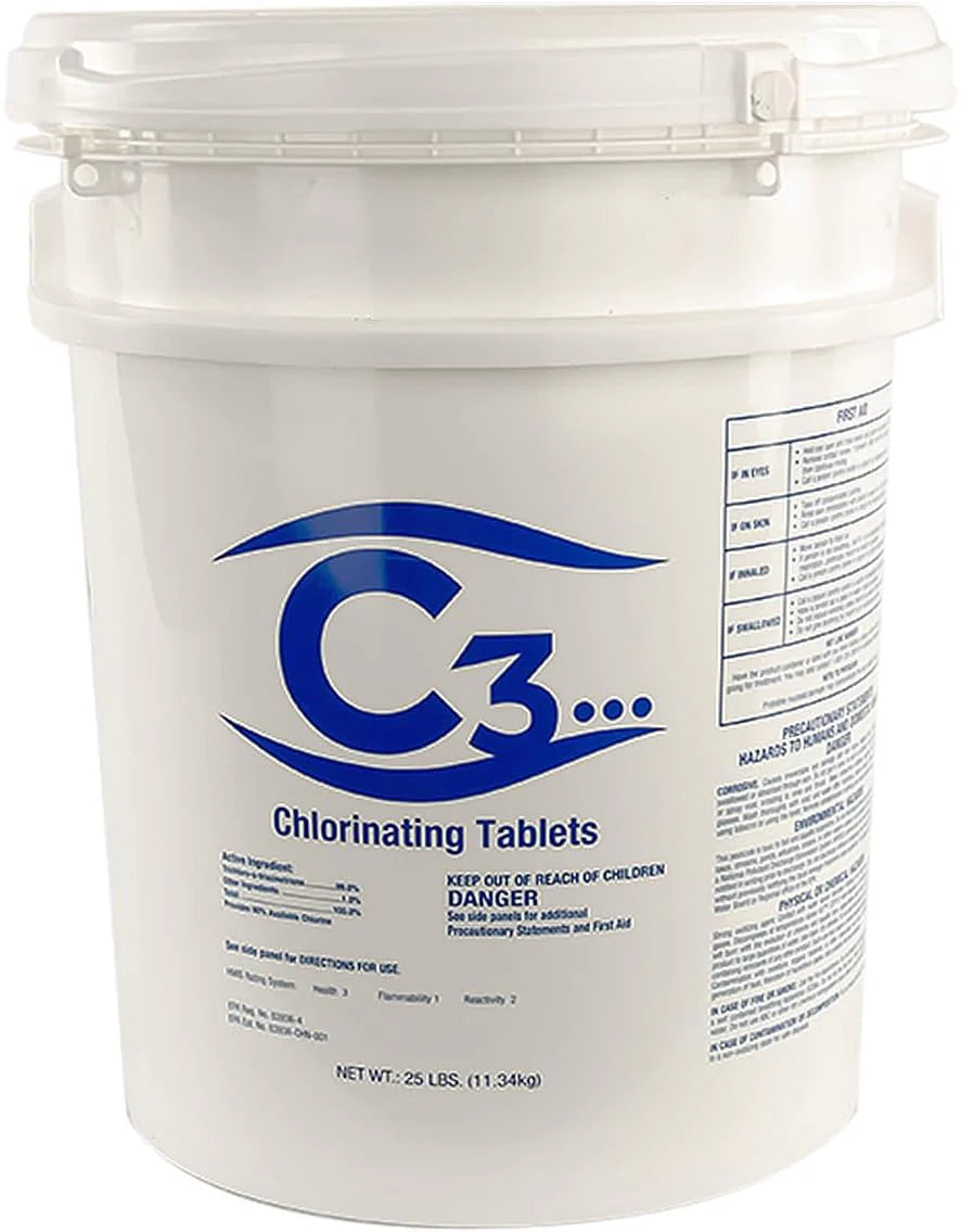 C3... 3 Stabilized Chlorine Tablets for Swimming Pools and Spas | Individually Wrapped | Slow Dissolving Tabs | 50 Pounds