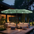 15ft Double Sided Patio Umbrella with Solar Lights, Outdoor Large Umbrellas with Crank Handle and 36 LED Lights, Rectangular Market Umbrella with Base Included for Deck Pool Shade