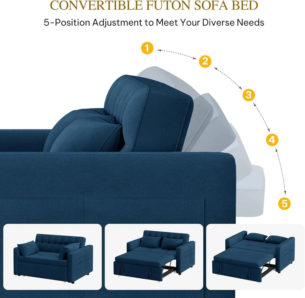 DWVO 3-in-1 Convertible Sofa Bed, 55 Sleeper Sofa with Pull-Out Bed, Cat-Scratch-Proof Fabric Futon Couch with Adjustable Backrest and Side Pocket, Loveseat for Living Room Apartment, Grey
