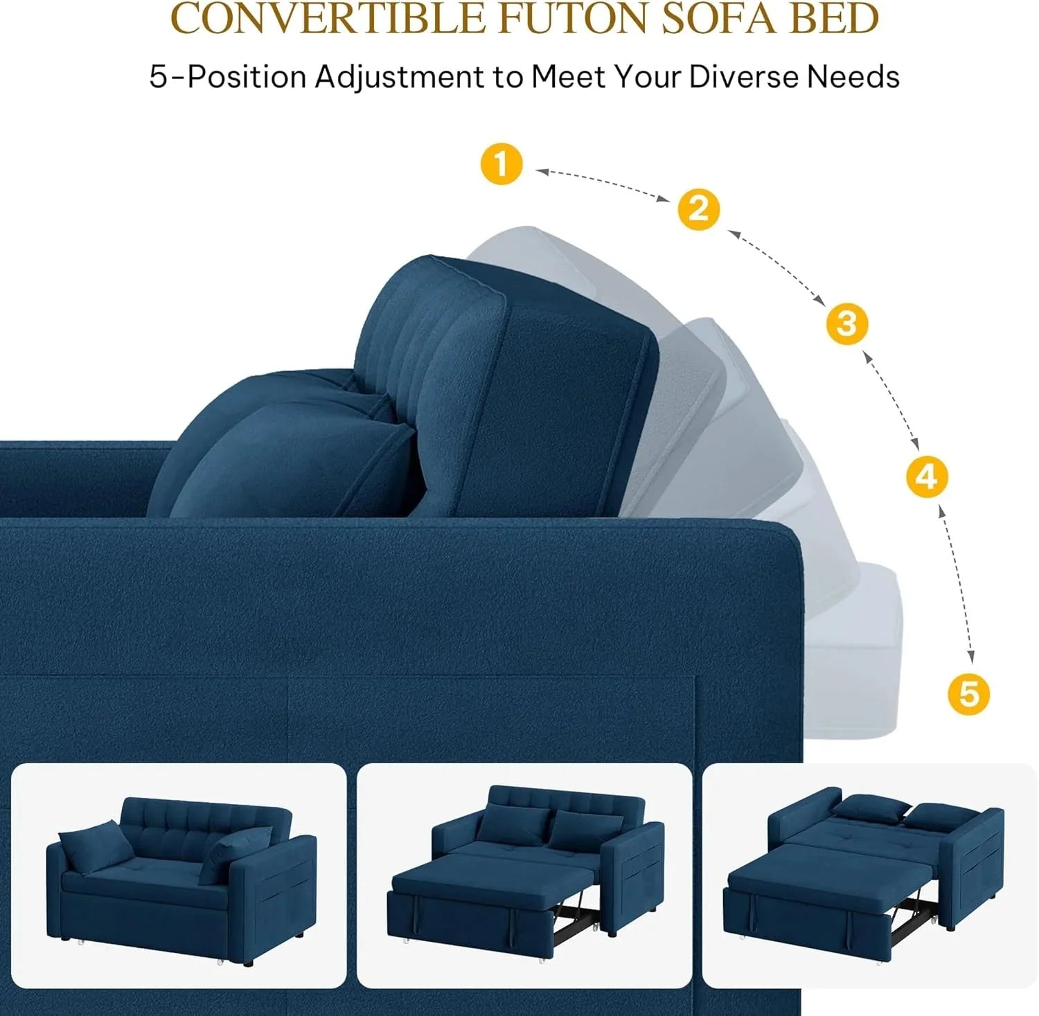DWVO 3-in-1 Convertible Sofa Bed, 55 Sleeper Sofa with Pull-Out Bed, Cat-Scratch-Proof Fabric Futon Couch with Adjustable Backrest and Side Pocket, Loveseat for Living Room Apartment, Grey