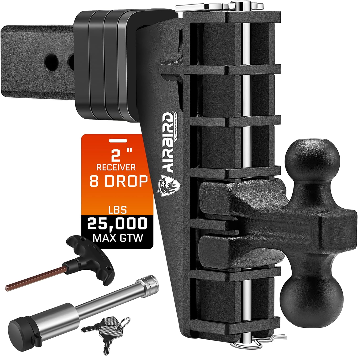 Adjustable Trailer Hitch Fits 2-Inch Receiver, Heavy Duty Tow Hitches (17000 LBS GTW) 6 Inch Drop Truck Hitch Tri-Ball Mount with Hook (1-7/8 x 2 x 2-5/16)
