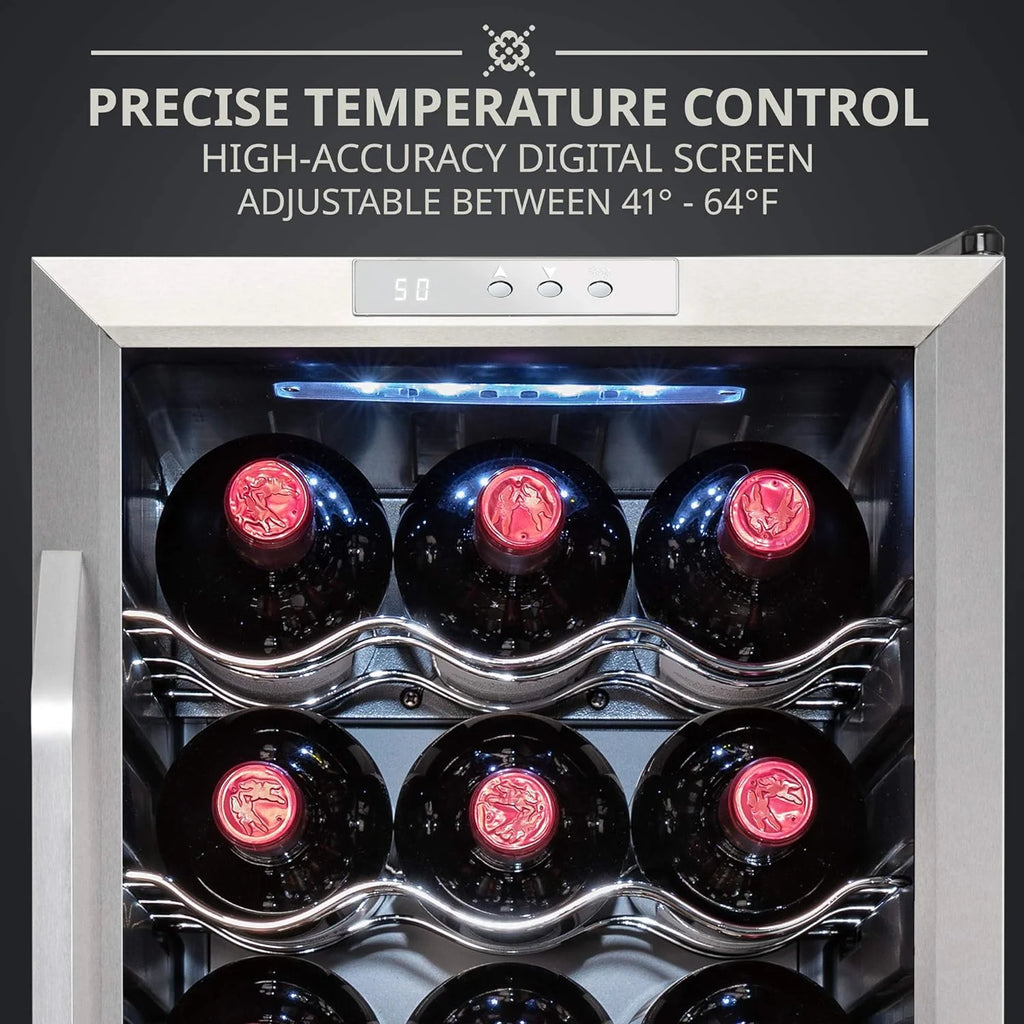 18 Bottle Compressor Wine Cooler Refrigerator w/Lock, Large Freestanding Wine Cellar For Red, White, Champagne or Sparkling Wine, 41f-64f Digital Temperature Control Fridge Glass Door Black
