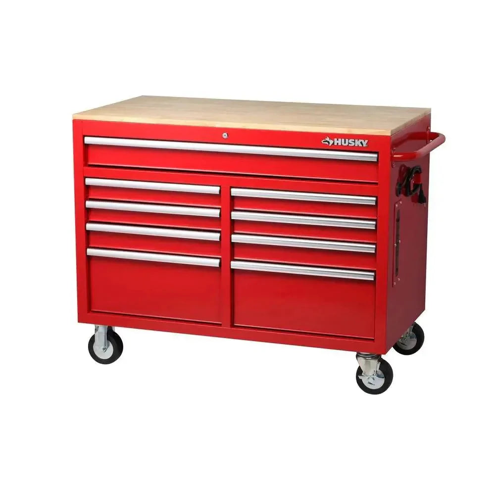 46-in W x 24.5-in D 9-Drawer Mobile Workbench with Hardwood Top and Power Station ?? Gloss Black