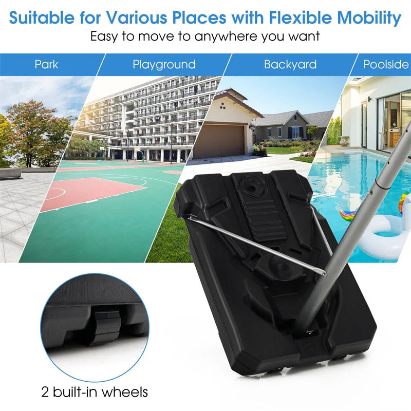 Portable Outdoor Basketball Hoop 64''-79'' Adjustable Poolside Basketball Goal System with 44 Backboard Wheeled Fillable Base