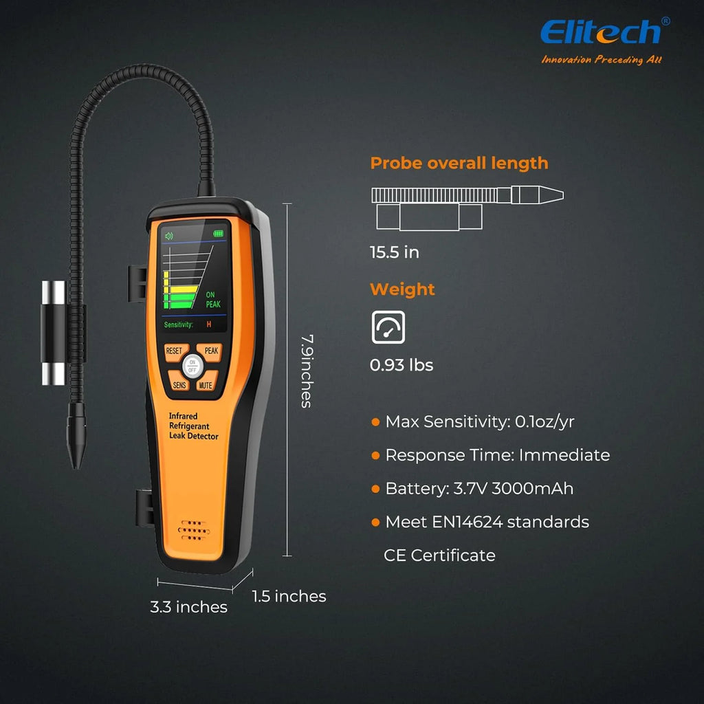 Refrigerant Leak Detector 10 Yrs Infrared Sensor Life Halogen Freon Sniffer, Air Conditioning Detection, Automotive Gas Finder, R22 R410A R134A R1234YF CFCs HCFCs HFCs, ILD-300