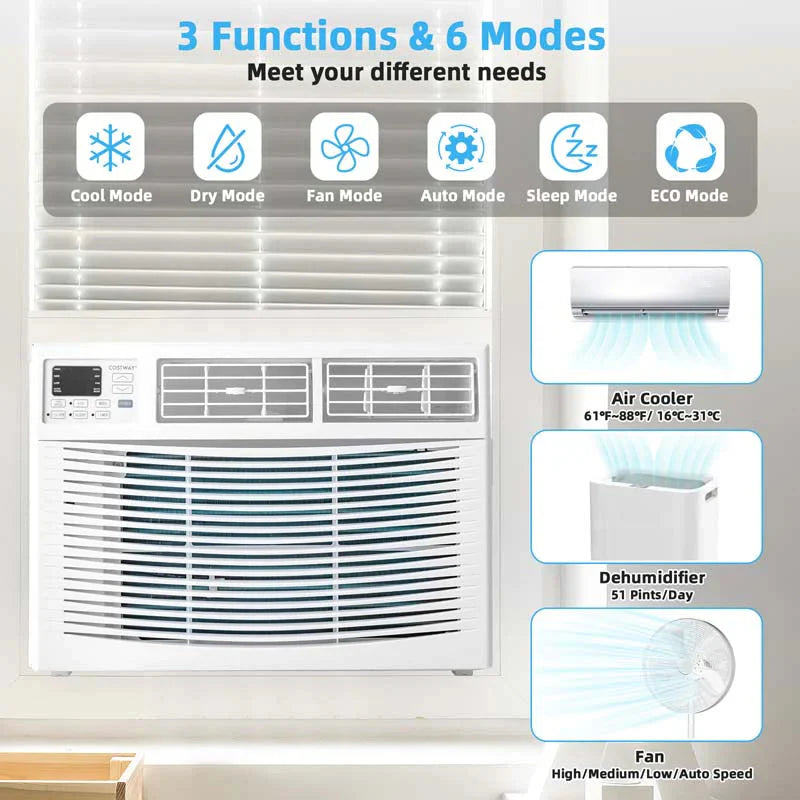 10000 Btu Quiet Window Air Conditioner With Remote Amp Eco Mode Energy Star Certified 3 In 1 Window Ac Unit With Dehumidifier