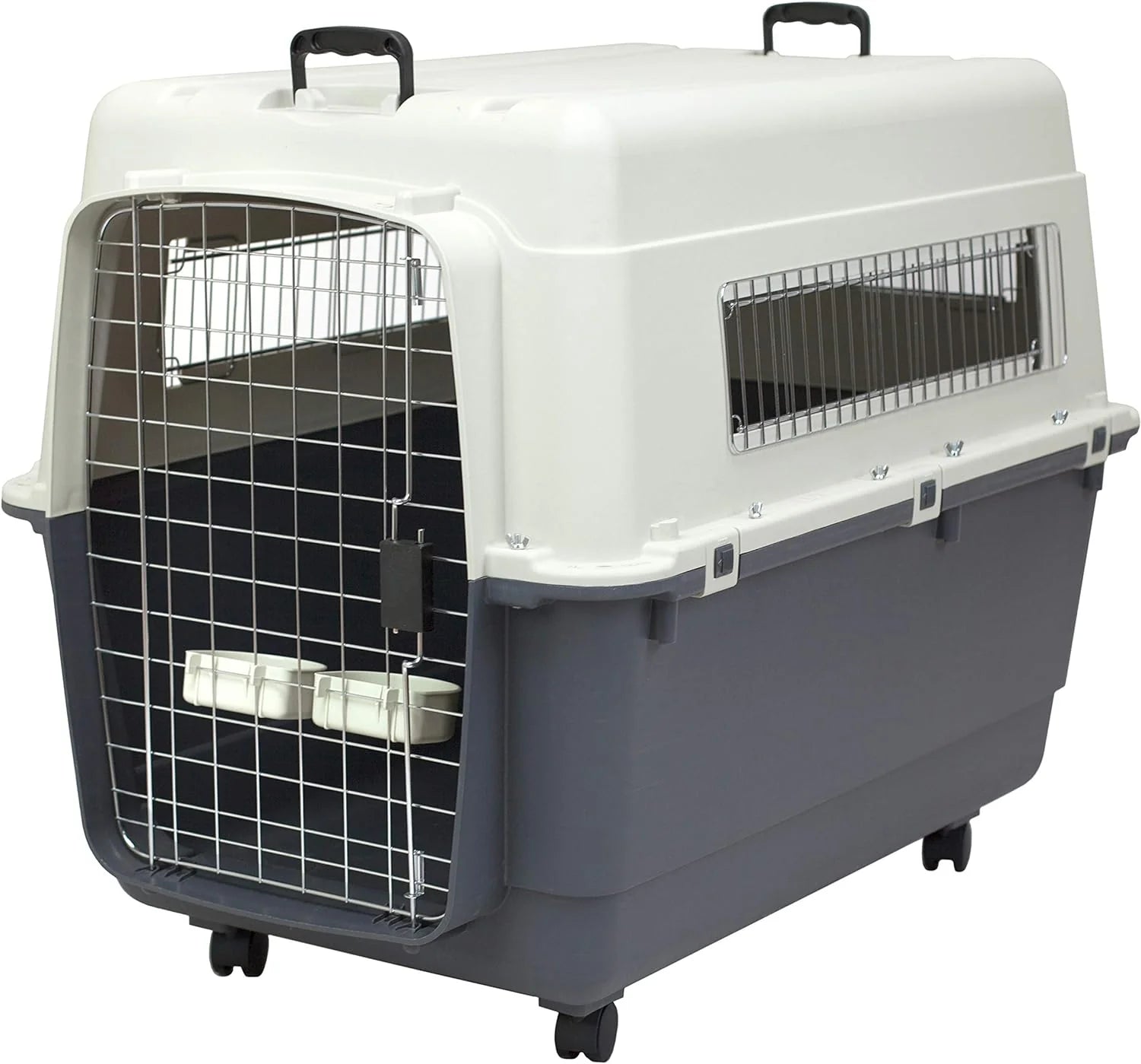 Designs Plastic Kennels Rolling Plastic Airline Approved Wire Door Travel Dog Crate, XXX-Large, Gray